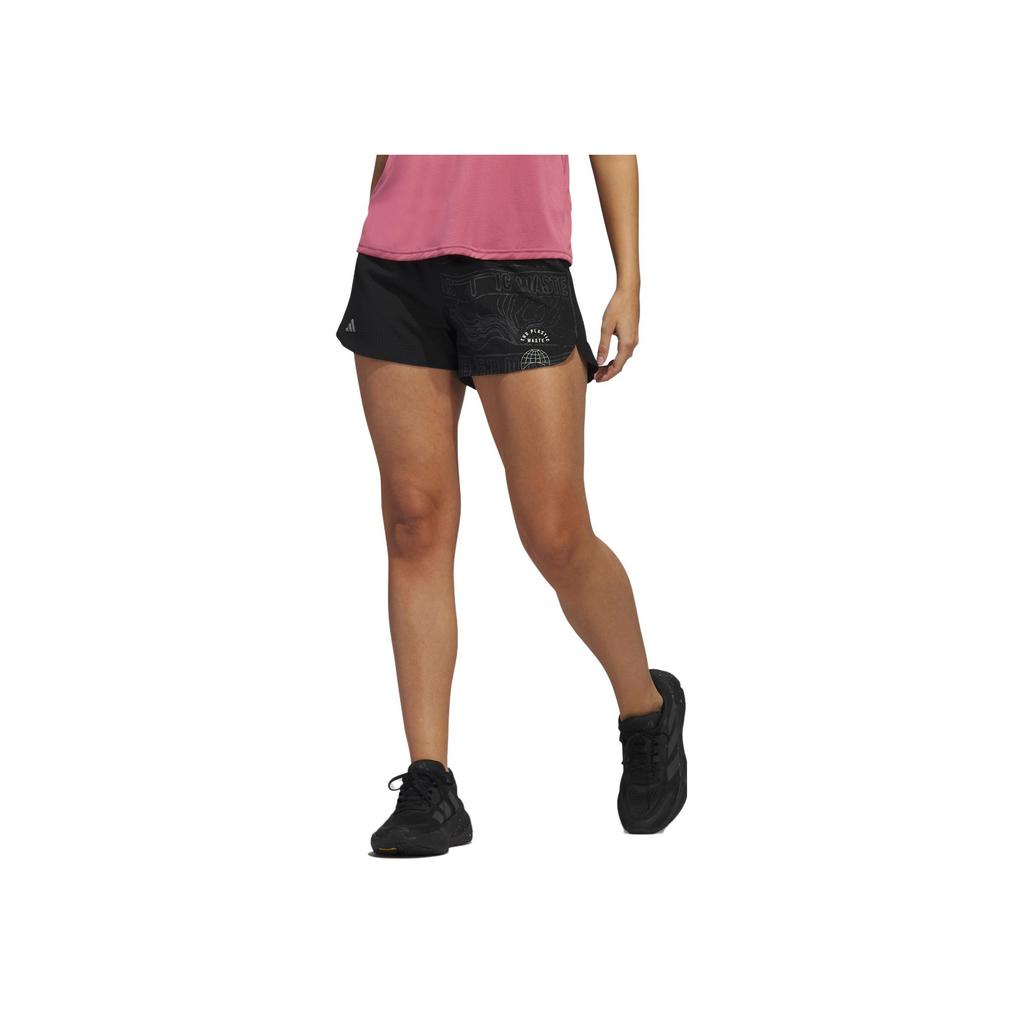 adidas Logo Print Elastic Waist Split Shorts Women Bottoms Black HZ6010