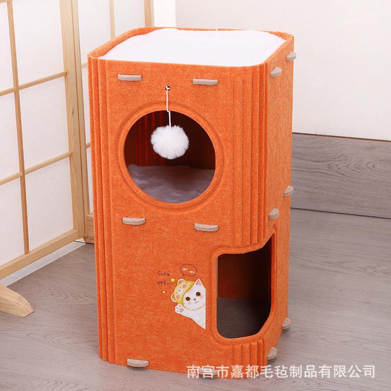 Light luxury multi-layer pet four-season drilling hole integrated cat tree hole winter double-layer scratching board closed universal cat house