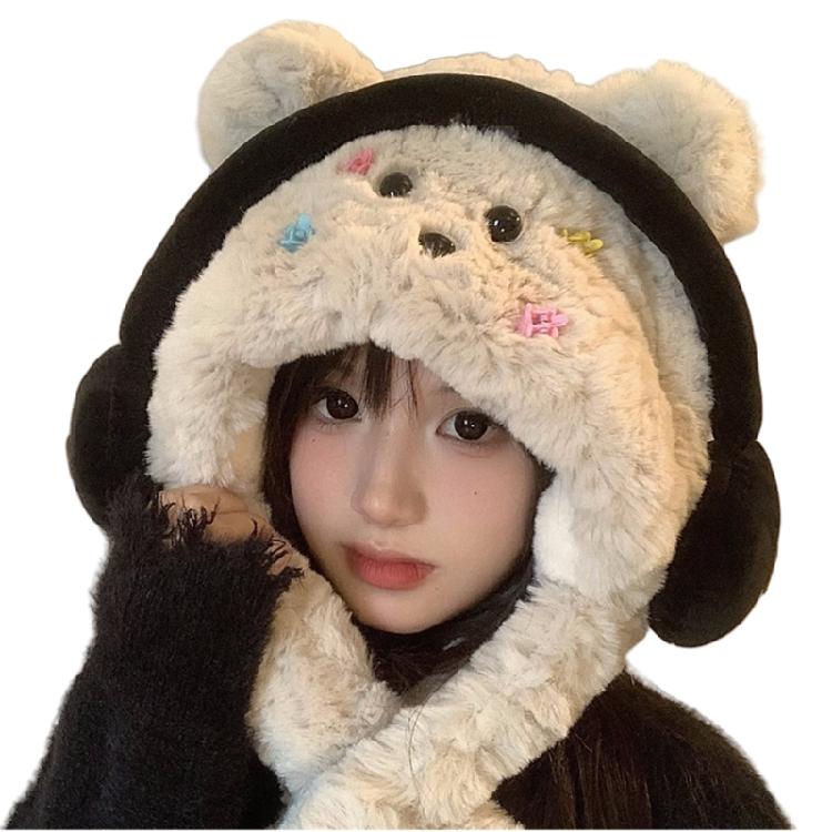 Warm Fleece Liner Earflap Hat All Age Lovely Headphones Plush Bear Hat Outdoor Activity Caps Windproof Thermal Headwear