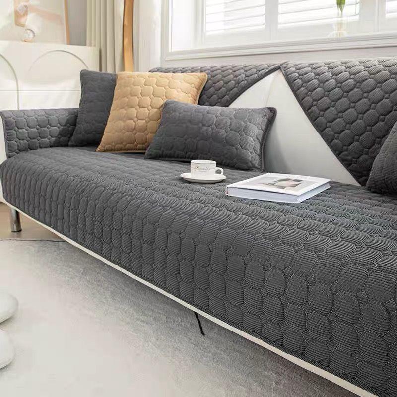 Solid Color Corduroy Sofa Cushion  Winter Plush Thickened Non-Slip Seat Cushion Simple Modern Leather Sofa Cover