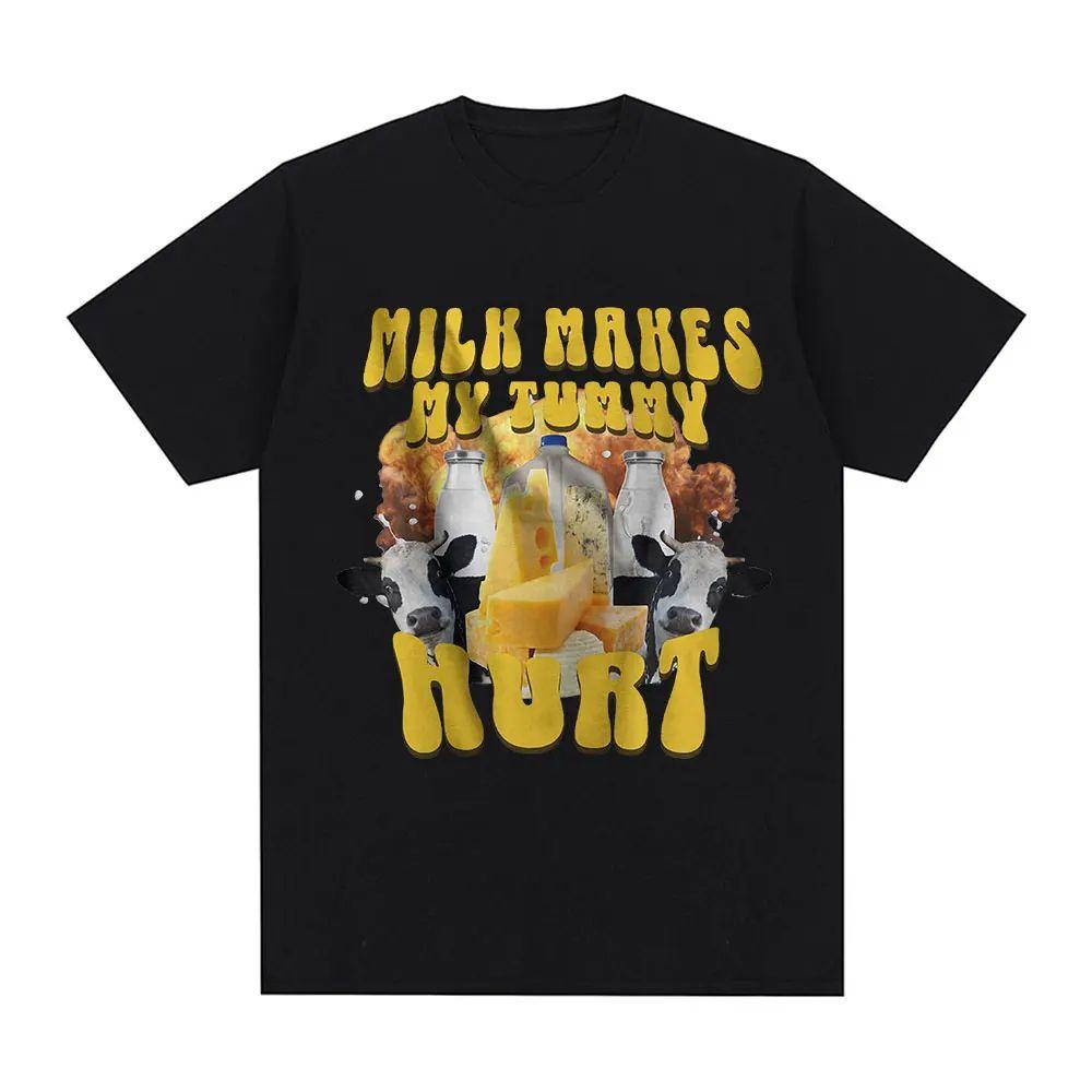 Lactose Tolerant Funny Meme Graphic T Shirt Milk Makes My Tummy Hurt T-shirt Fashion Vintage Hip Hop Short Sleeve T-shirt Unisex