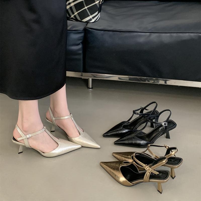 Fashion SUOJIALUN 2025 New Brand Women Sandal Fashion Pointed Toe Ankle Strap Ladies Elegant Slingback Shoes Thin High Heel Dress Pumps
