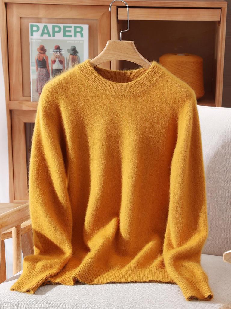 Maglione da donna taglie forti con scollo rotondo in visone e cashmere