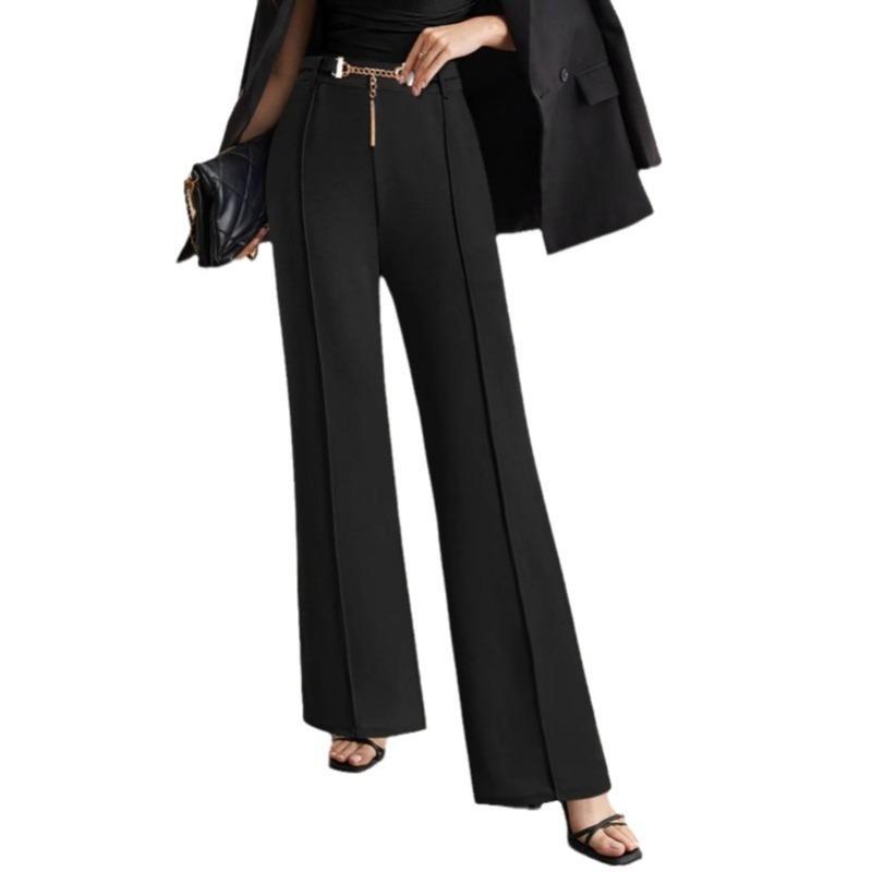 Women's Spring and Autumn Metal Belt with High Waist Vertical Suit Pants