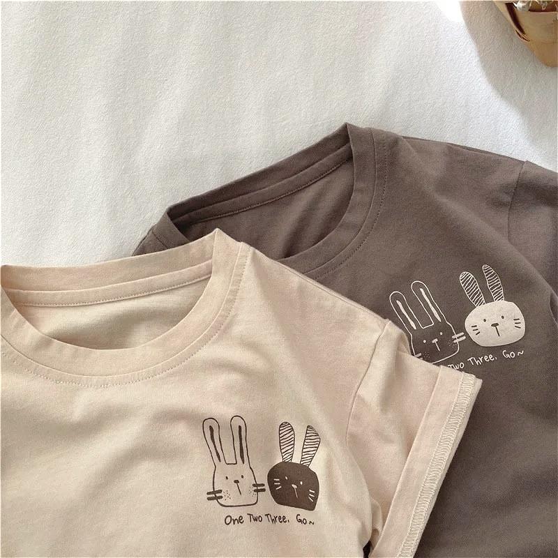 Summer New Arrivals Children's Short Sleeve T-shirts Pure Cotton 2-7Y Cartoon Bunny T Shirt Boys and Girls Looe Casual Tops