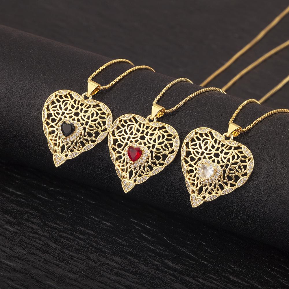 Nidin New Retro Heart Shape Hollow Design Sparkling Zircon Pendant Necklace For Women Men Vintage Jewelry Wholesale Accessories