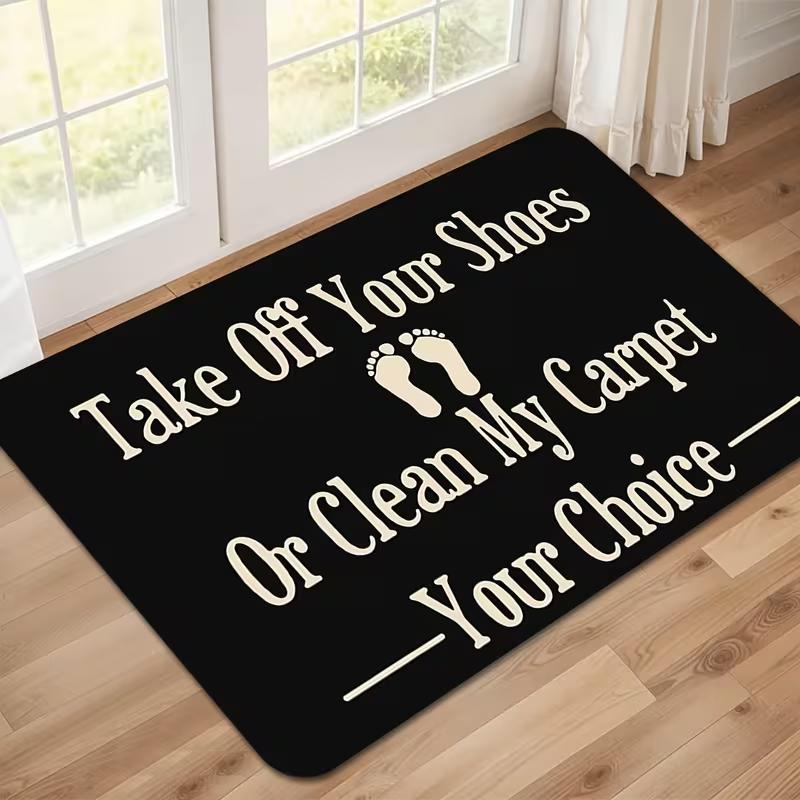 Humorous Saying Welcome Mat Take Off Shoes or Clean Apartment Non-Slip Door Mat for Entryway Living Room Bedroom Door Mat