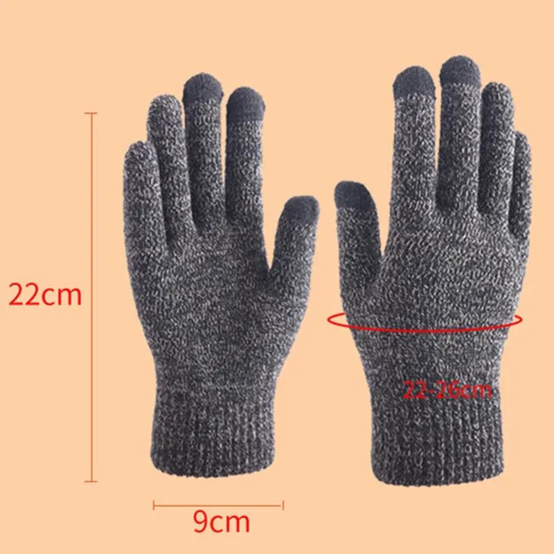 Winter Knitted Gloves Men Warm Full Finger Touchscreen Anti-Slip Gloves for Cycling Running Driving Hiking Camping Work Mittens