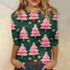 Women's Fashionable Casual Three-Quarter Sleeve Christmas Print Round Neck Top