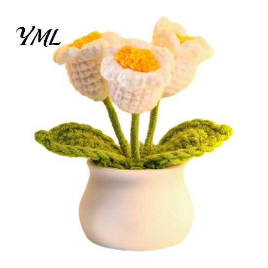 Handmade Yarn Flower Crochet Potted Decoration, Knit Artificial Sunflower Desktop Hand Knitted Plant Decor, Gift for Women, Mom, Teacher, Friend,