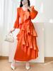 Elegant Plus Size Pleated Ruffle Lace-Up Dress