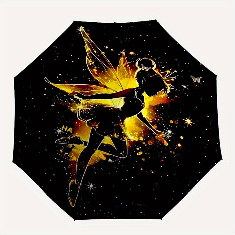 Disney Tinker Bell, Sparkle Automatic Open/Close Umbrella - Cute Umbrella with Cute Design, Portable 3-Fold Compact Umbrella for Men & Women