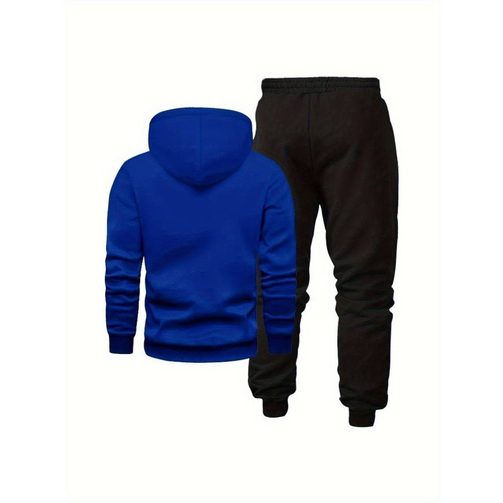 Casual Geometric Hoodie Set, Loose Fit Men's Hoodie and Pants Set, Casual Geometric Pattern Sportswear