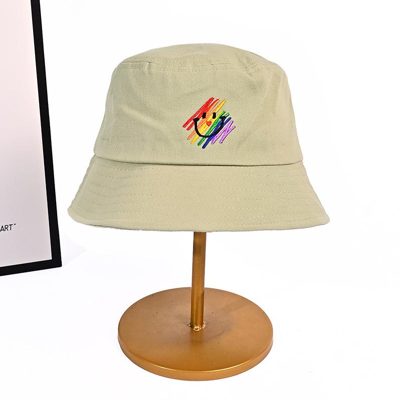 Autumn and Winter Rainbow Embroidered Fisherman Hat Cartoon Smiling Face Hat Women Casual Versatile Basin Hat Showing Face Small Bucket Hat