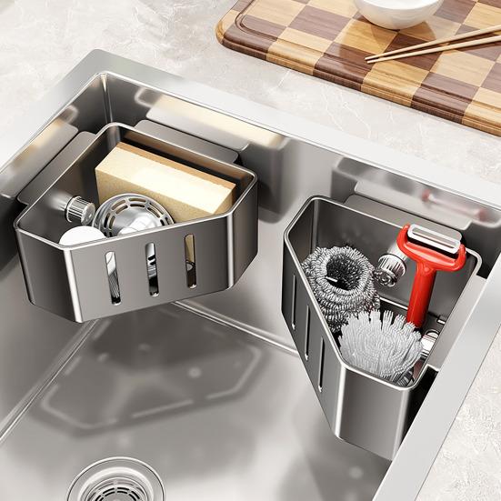 Sink Filter Rack with Suction Cups for Kitchen Sink Excellent Drainage Rustproof Carbon Steel Sponge Holder Multi-Functional Storage Rack for Soap