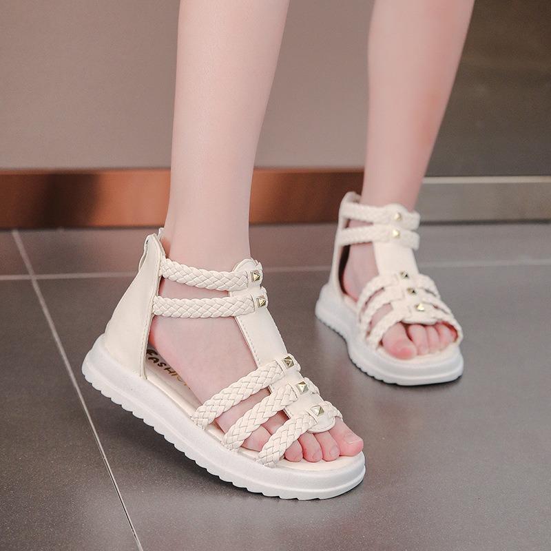 Stylish soft-soled peep-toe princess sandals for girls, suitable for kids of middle and older ages