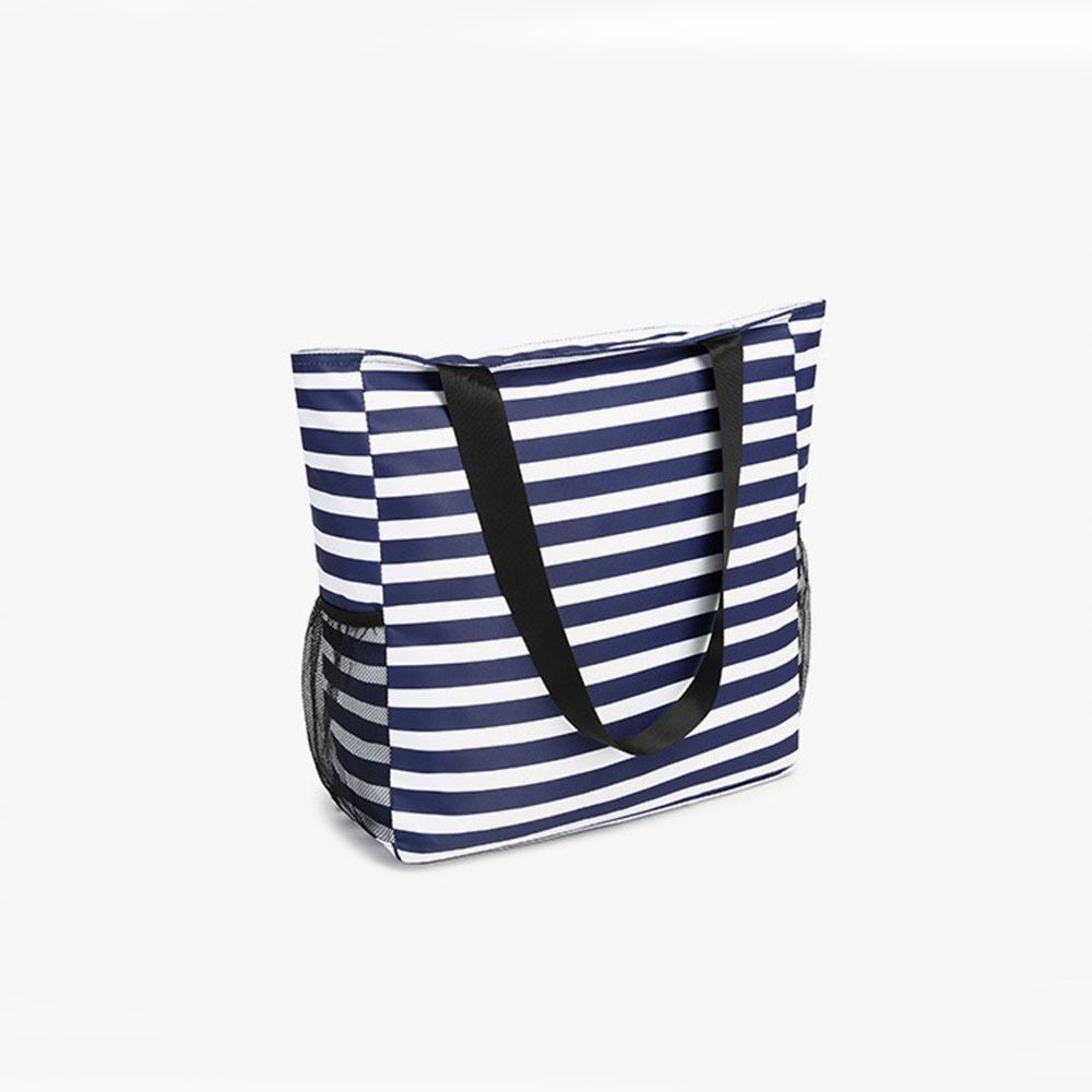 Foldable Women Tote Shoulder Bag Large Capacity Beach Grocery Bag Striped Handbag  Travel Bag