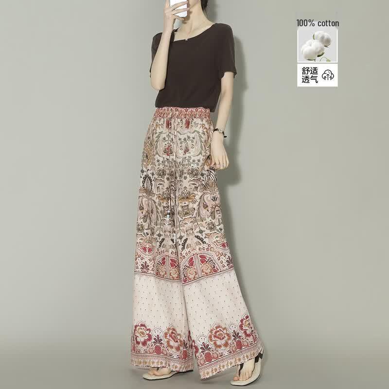 Demana Women s Pure Cotton Paisley Straight-Leg Casual Pants L