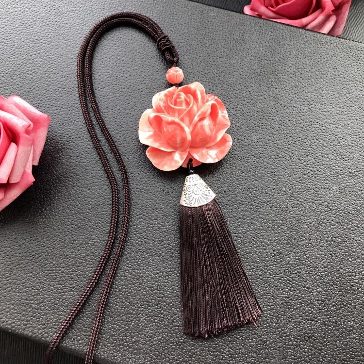 Ethnic Style Retro Romantic Pink Shell Fringed Necklace, Female Long Versatile Handmade Sweater Chain Shell Pendant Accessories