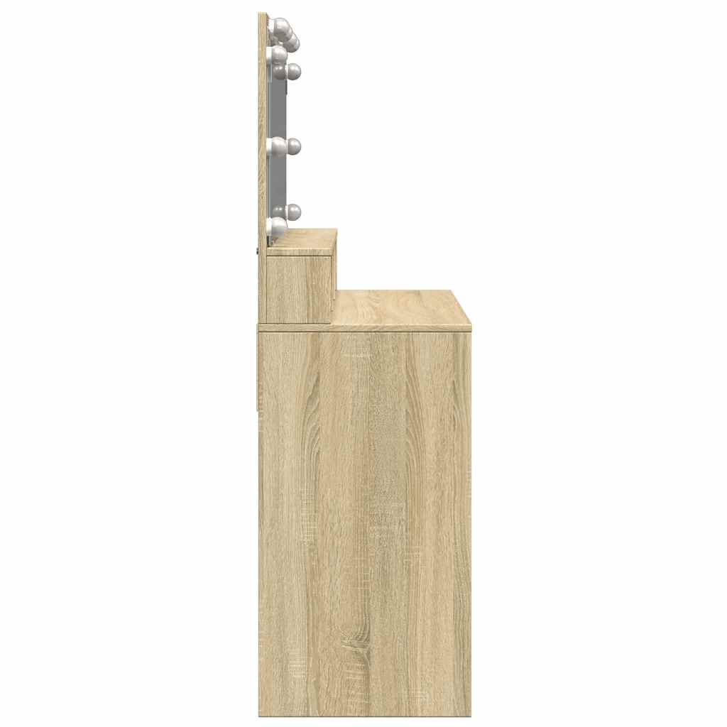 Makeup Table with LED Lighting Sonoma Oak Finish 80 x 41 x 134.5 cm