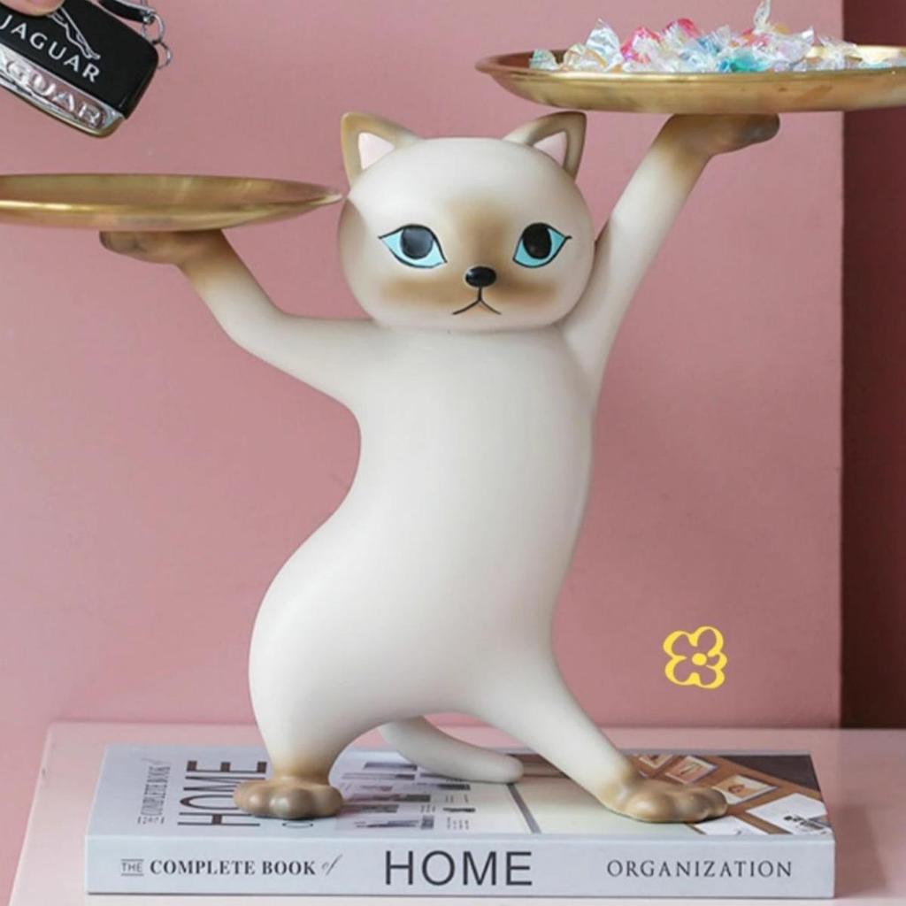 Creative Cat Sand Sculpture Tray: Cartoon Key Storage & Ornament for Living Room or Entrance, Perfect Housewarming Gift