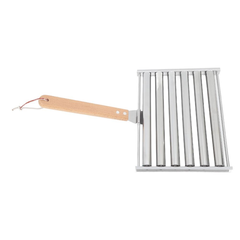 Detachable Wooden Handle Hot Dog Roller Stainless Steel\ Hot Dog Griller Barbecue Grilling