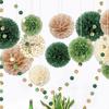 Dark Green Honeycomb Paper Flower Ball Set for Party, Wedding, or Event Decoration - 15 Pieces