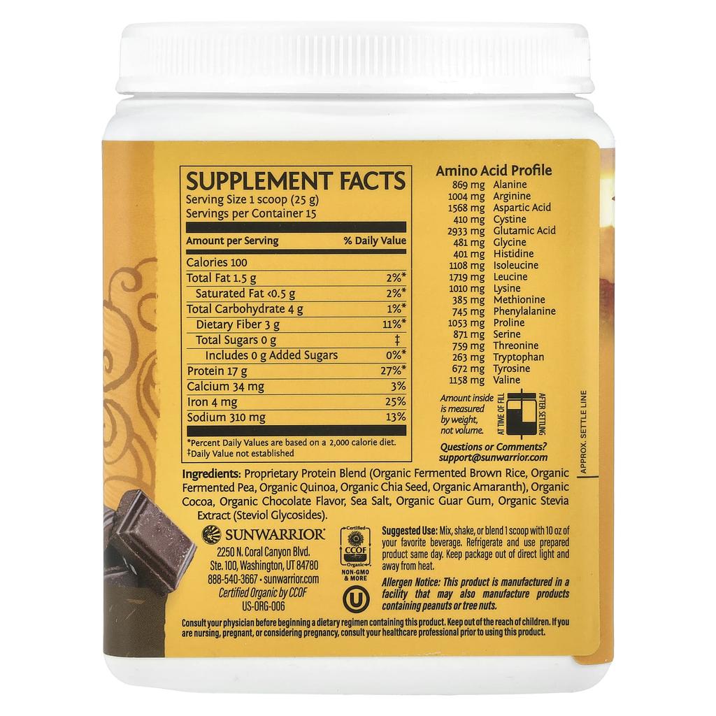 Classic Plus Protein, Organic Plant Based, Chocolate, 13.2 Oz (375 G)