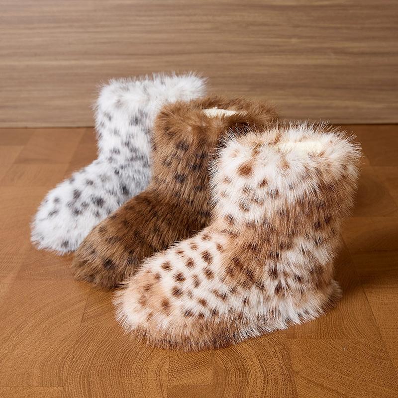 Dámské zimní teplé vysoké kozačky na podpatku, protiskluzové bavlněné domácí boty