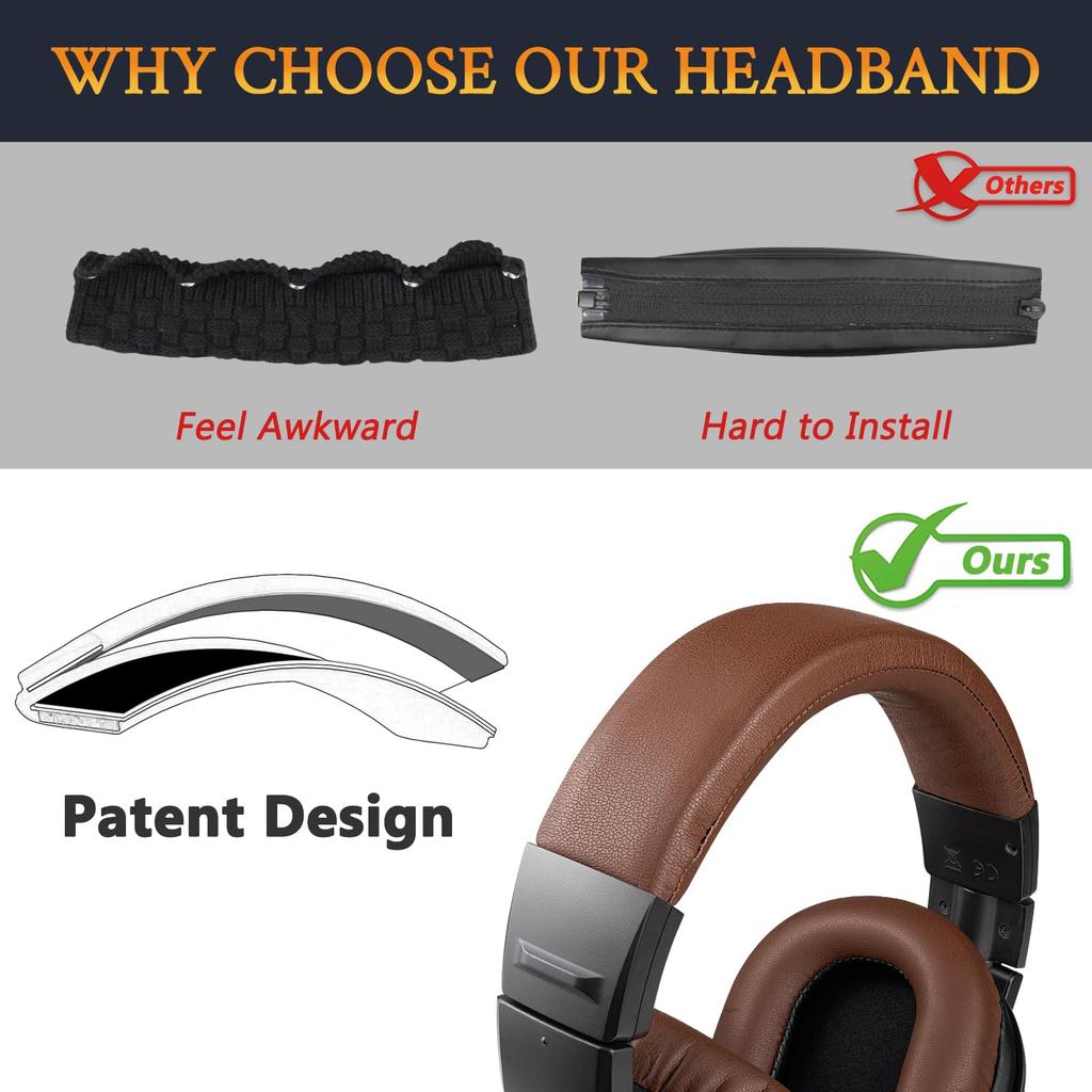 SOULWIT Headband Cover for Audio Technica ATH M40X Protective Protein Leather Headphone Replacement Repair Head Strap Replacement Band Coffee M40,