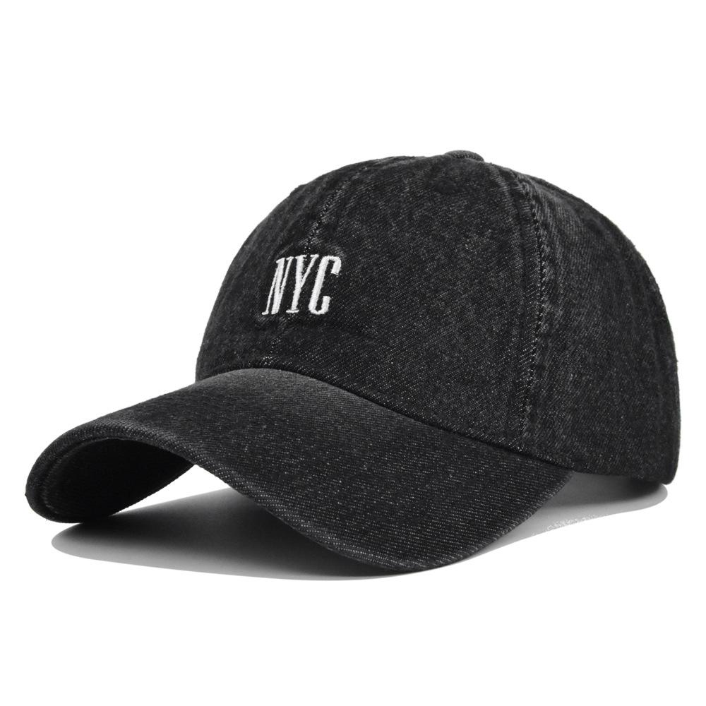 Vintage Distressed Embroidered Denim Baseball Cap with Curved Brim