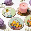 Kitchen Countertop Protection 4PCS Easter Flower Coasters Set, Thick Cork Base Non-Slip Heat Resistant Drink Non Slip Wood Coasters, Floral