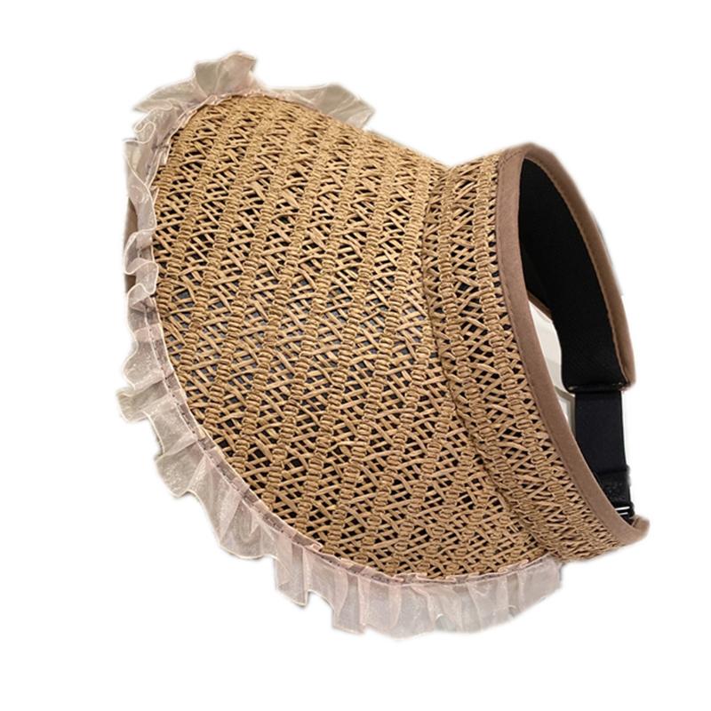 Design Sense Lace Empty Top Sunscreen Hat Women's Summer Big Eaves Vinyl UV Protection Sun Hat