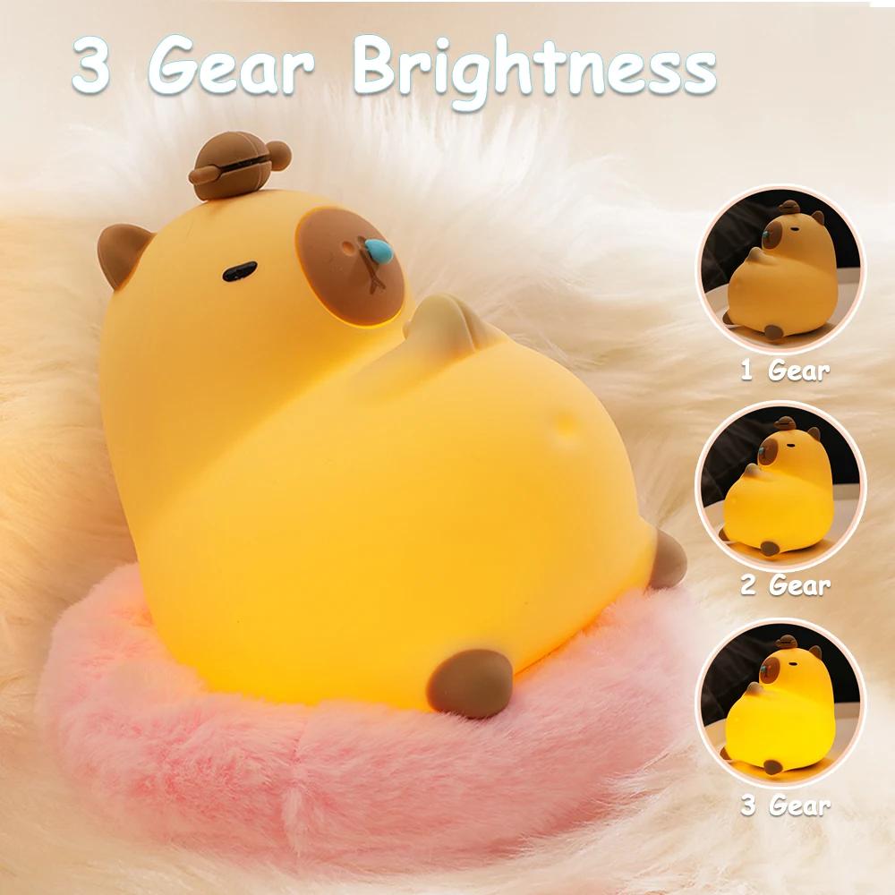 Silicone Cute Cartoon Capybara Night Light USB Rechargeable Timing Dimming Sleep Night Lamp For Children's Room Decor Bedside