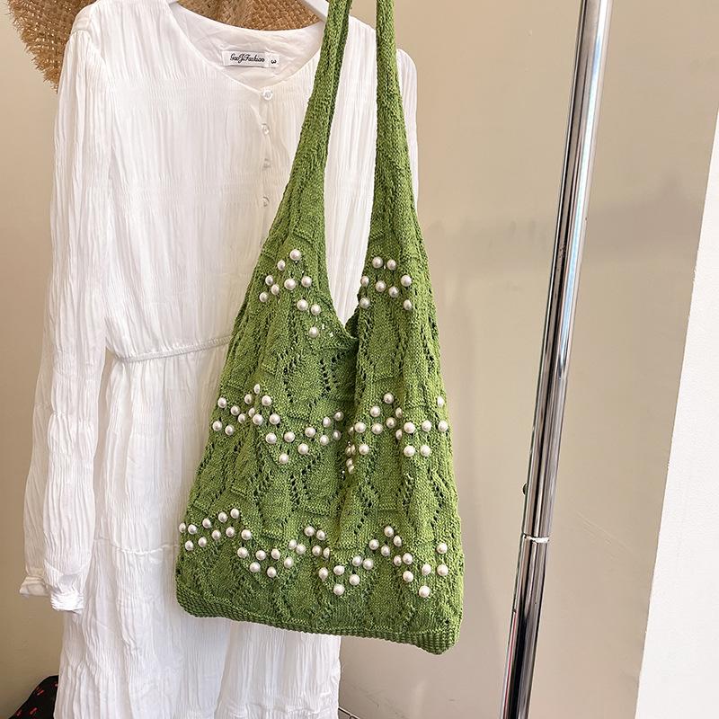 

Летние плетеные женские сумки большой вместимости новая пляжная сумка для отдыха на море на плечо свежая сумка под мышкой для женщин зелёный