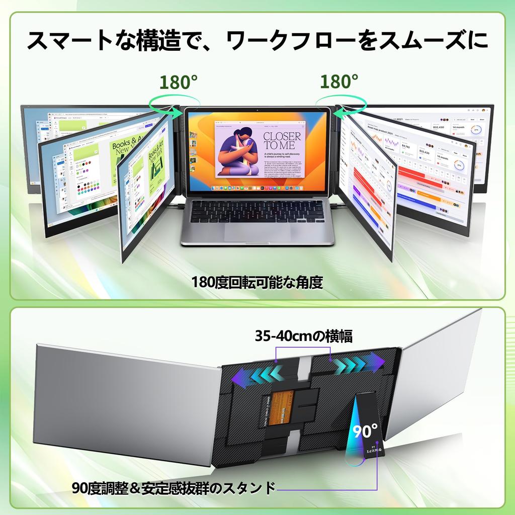 Laptomo P7 Triple FHD 1080P IPS Dual Monitor for Mobile Portable Plug and Compatible with and Inch PCs Monitor, 15.6-inch Laptops, Monitor,