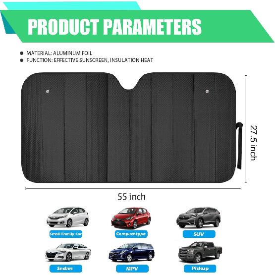 Windshield Sunshade - Foldable Reflective Sun Visor for Car - Protects Vehicle from Sun Heat and UV Rays, Keeps Interior Cool - Best Blocks Visor