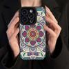 Husă din piele cu granulație verticală cu model imprimat Mandala, rezistentă la șocuri, din silicon moale, cu protecție completă pentru obiectivul camerei pentru iPhone