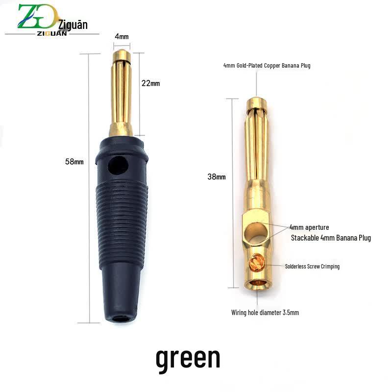 Ziguan 32A 4mm Solder-Free Gold-Plated Brass Banana Plug