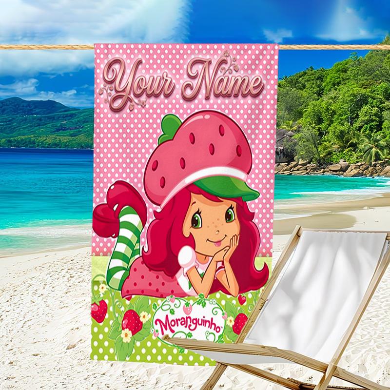 1pc Princess Strawberry Beach Towel with Custom Name, Beach and Seaside Swimming Pool Equipment, Fashion Pattern, Rectangular, Travel Essential
