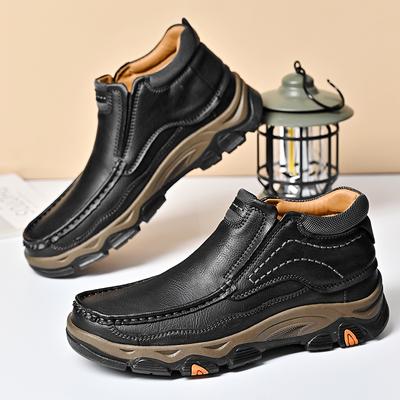 Men's Waterproof Slip On Faux Leather Hiking Booties for Male Outdoor Non-Slip Walking Sneakers Casual Loafers Work Shoes Comfortable Short Boots