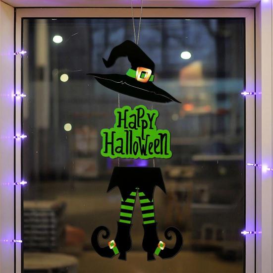 Happy Halloween Welcome Sign Witch Legs Hat Hanging Wooden Wall Decor Rustic Front Door Hanger for Porch Wall Indoor Outdoor Decor