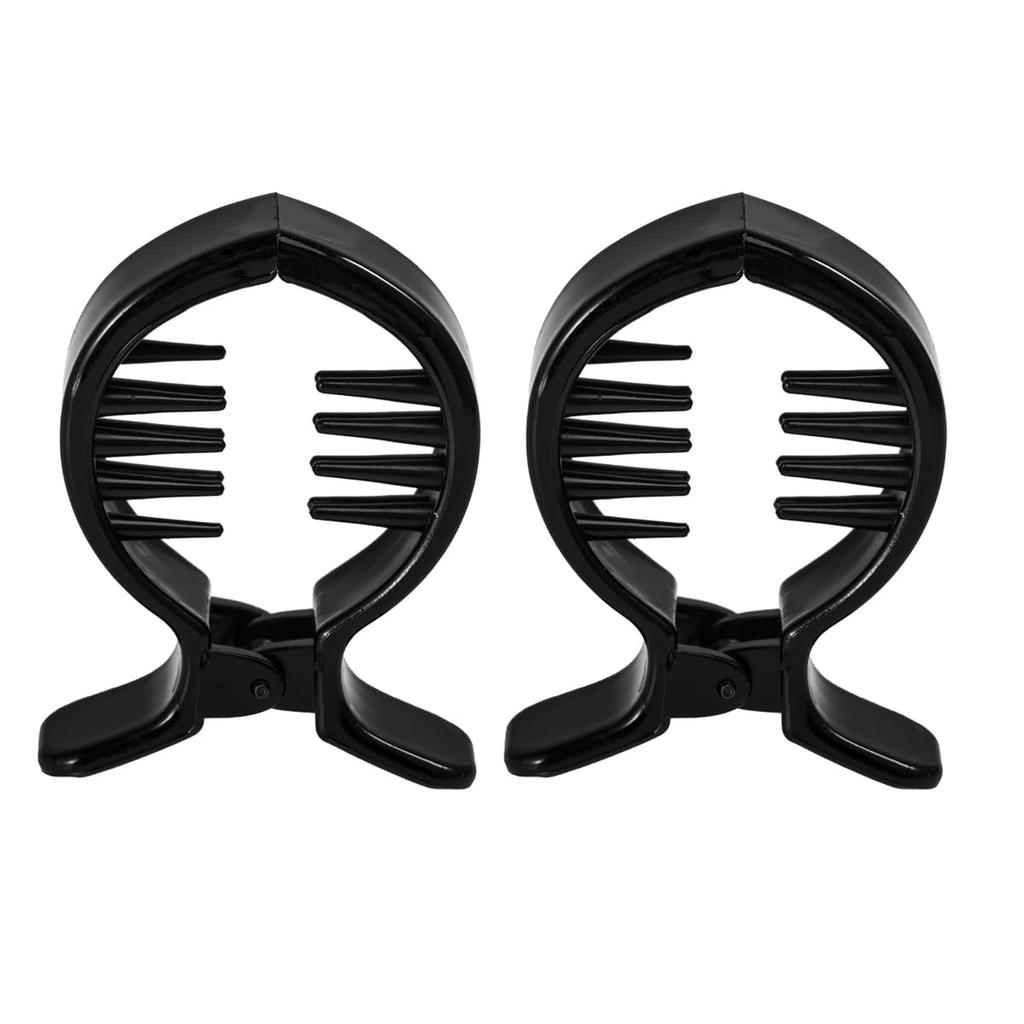 2Pcs Black Round Inner Toothed Hair Clip Fish Tail Clip Ponytail Holder Strong Tension Hair Claw for Secure Styling and Everyday Use