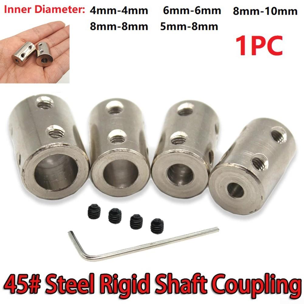 45 Steel Motor Coupling Connector Sleeve 8mm 10mm with 4mm Screw Hole Diameter