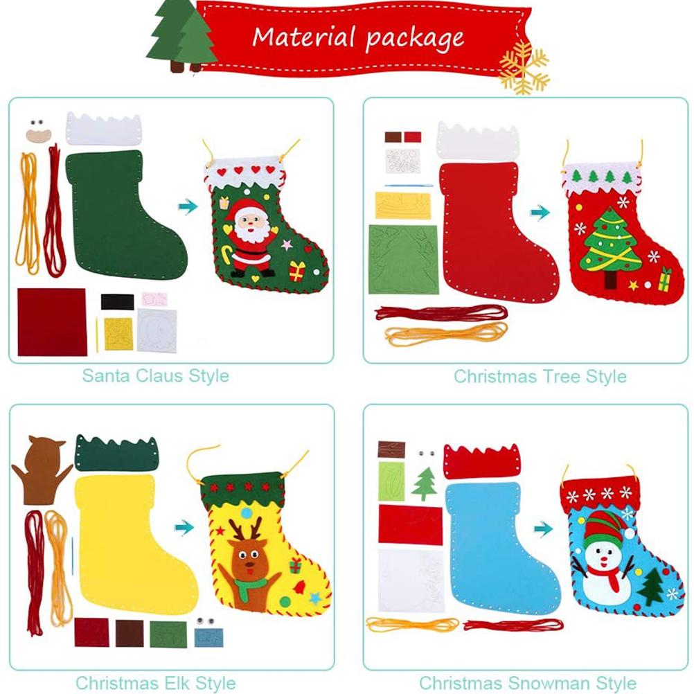 Christmas Bag Craft Kit 4 Kits Christmas Sock Shape Bag Craft Kits Kids Sewing Kit DIY Candy Gift