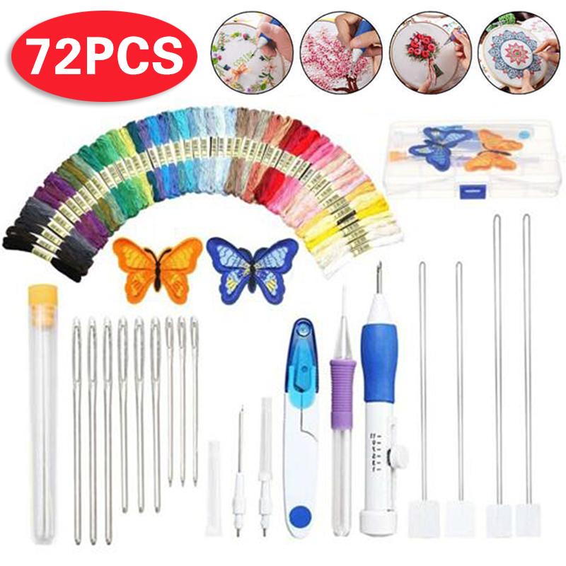 Magic DIY Embroidery Pen Knitting Sewing Tool Kit Punch Needle 50 Threads Set Magic DIY Embroidery Pen Knitting Sewing Tool Kit Punch Needle 50 Threads Set