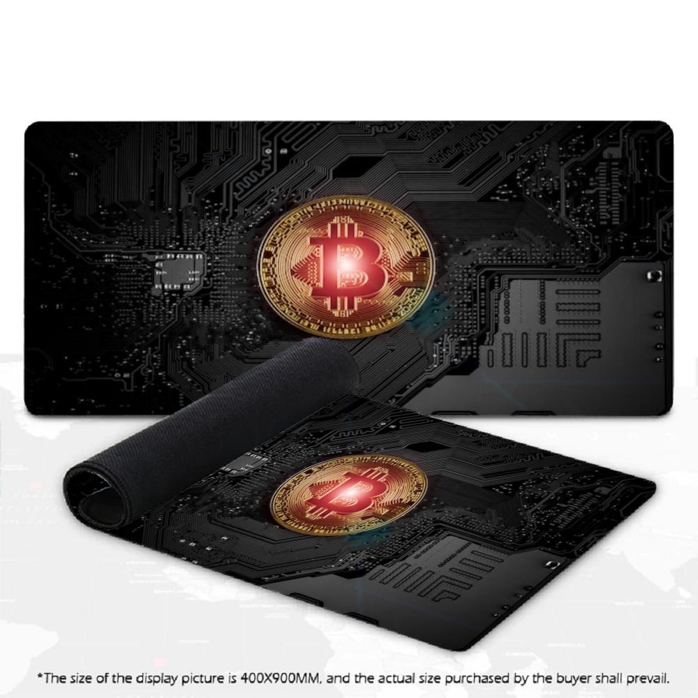 Gaming Mouse Pad Bitcoin Circuit Board Print Gold Silver Crypto Coin Anti Slip Rubber XXL Large Desk Mat For PC Laptop Gamers
