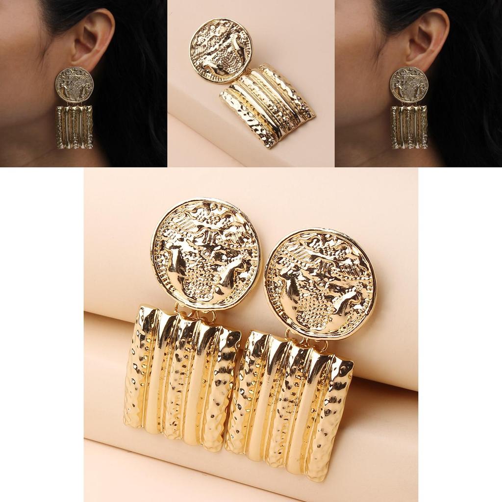 Contemporary Geometric Gold Metal Earrings With Relief Design For Business And Formal Events