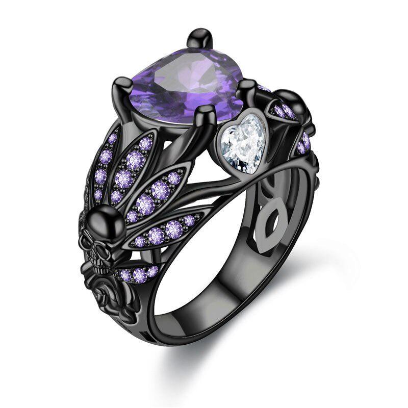 

Gothic Black Skull Punk Ring for Women with Purple Crystal High Quality CZ Jewelry Ideal Christmas Gift 7 фиолетовый