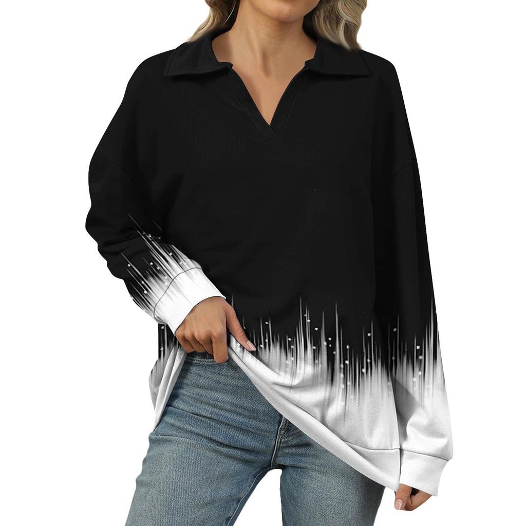 Women's Summer Fashion Casual  Printed V-Neck Long Sleeve Shirt Top